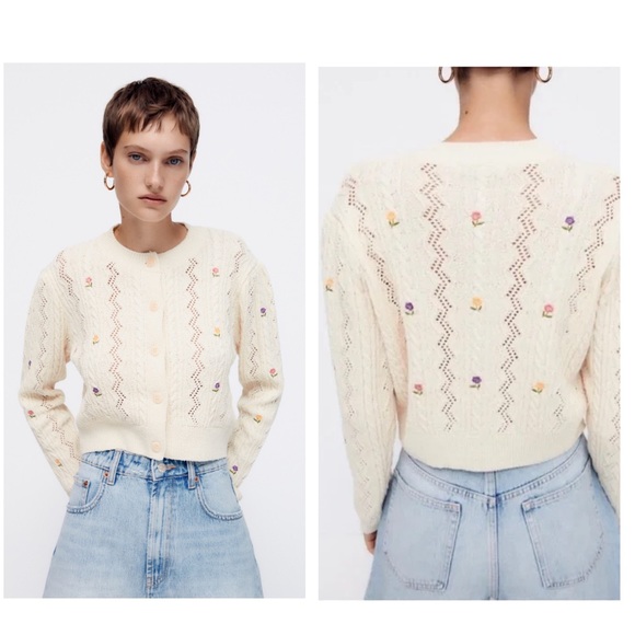 Zara Sweaters - Zara floral embroidered cardigan